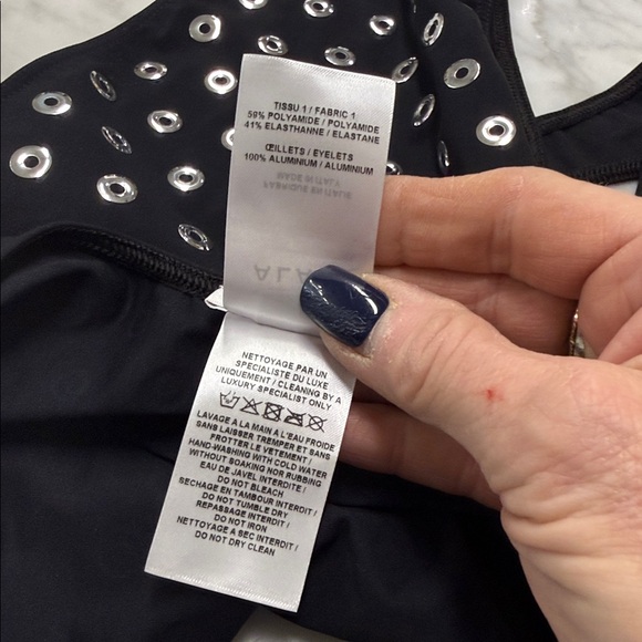 Alaia NWOT Black and Silver Eyelet Deep V One Piece Swimsuit Size 34 - Picture 5 of 12